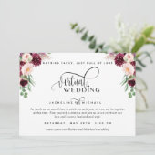 Burgundy Berry en Blush Floral Virtual Wedding Kaart (Staand voorkant)
