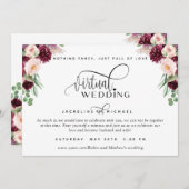 Burgundy Berry en Blush Floral Virtual Wedding Kaart (Voorkant / Achterkant)