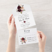 Burgundy Berry en Blush Floral Weddenschap in één  All In One Uitnodiging (Afscheurbaar)