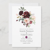 Burgundy Berry en Blush Floral Wedding Kaart (Voorkant)