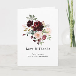 Burgundy Berry en Blush Floral Wedding Photo Bedankkaart