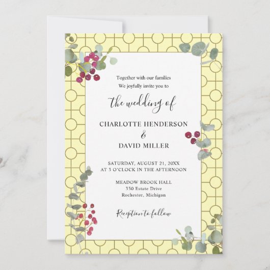 Burgundy Berry en Eucalyptus Greenery Wedding Kaart (Voorkant)