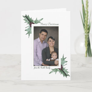 Burgundy Berry & Holly-kerstfoto Feestdagen Kaart