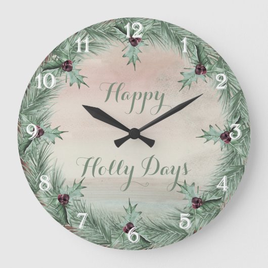 Burgundy Berry Holly Pine Christmas Grote Klok (Voorkant)