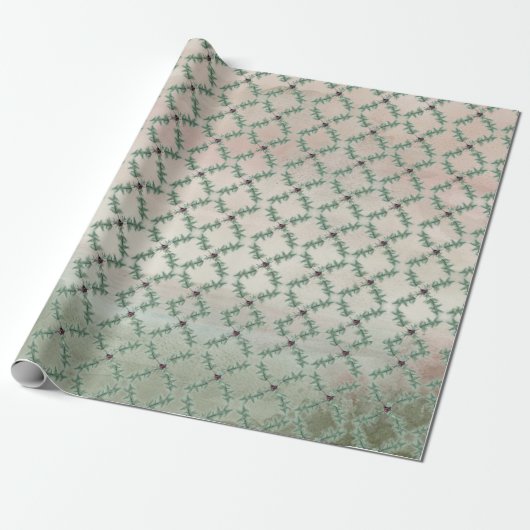 Burgundy Berry Holly Pine Christmas Wrapping Paper Cadeaupapier (Uitgerold)