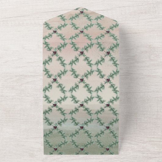 Burgundy Berry Holly Pine Kerstmis All In One Uitnodiging (Buitenkant)