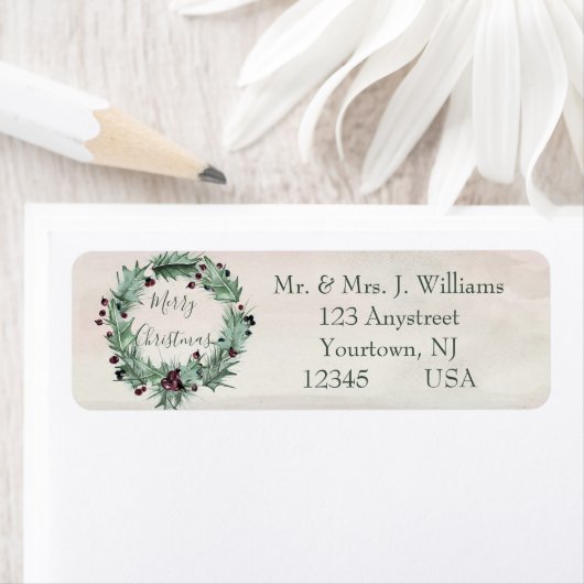 Burgundy Berry Holly Pine Kerstmis Etiket (Insitu)