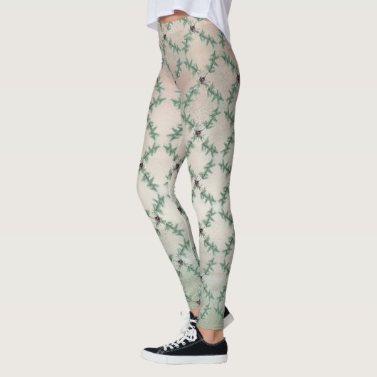 Burgundy Berry Holly Pine Kerstmis Leggings (Links)