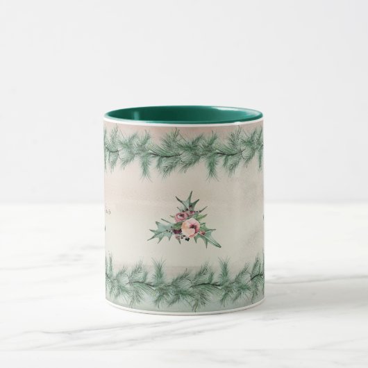 Burgundy Berry Holly Pine Kerstmis Mok (Midden)