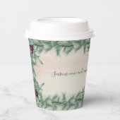 Burgundy Berry Holly Pine Kerstmis Papieren Bekers (Voorkant)