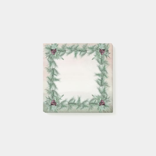 Burgundy Berry Holly Pine Kerstmis Post-it® Notes (Voorkant)