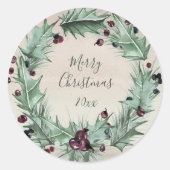 Burgundy Berry Holly Pine Kerstmis Ronde Sticker (Voorkant)