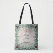 Burgundy Berry Holly Pine Kerstmis Tote Bag (Voorkant)