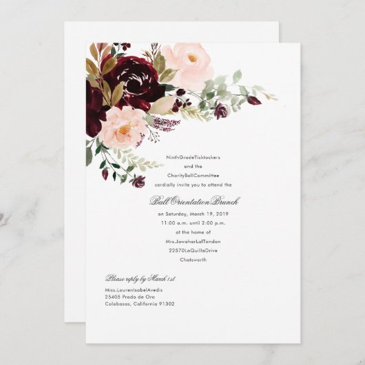 Burgundy Bes en Blozende Bloem Bal Kaart (Voorkant / Achterkant)