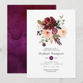 Burgundy Bes en Roze Bloemachtige Bruiloftsfeest Kaart