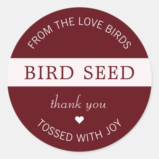 Burgundy Bird Seed Toss Wedding Favors Ronde Sticker (Voorkant)