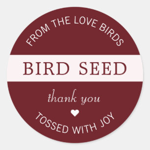 Burgundy Bird Seed Toss Wedding Favors Ronde Sticker