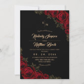 Burgundy Black and Gold Rose Floral Boho Wedding Kaart (Voorkant)