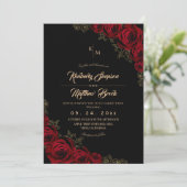 Burgundy Black and Gold Rose Floral Boho Wedding Kaart (Staand voorkant)