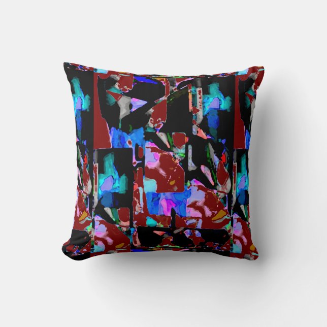Burgundy Black Aqua Pink Blue Contemporary Print Kussen (Voorkant)