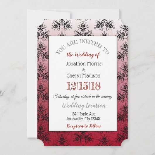 Burgundy Black Damask Classy Weddenschappen Kaart (Voorkant)
