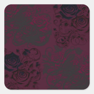 Burgundy & Black Donkere Tuin Gothglam Bruiloft Vierkante Sticker