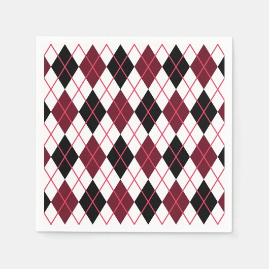 Burgundy, Black en White Argyle Pattern Servet (Voorkant)