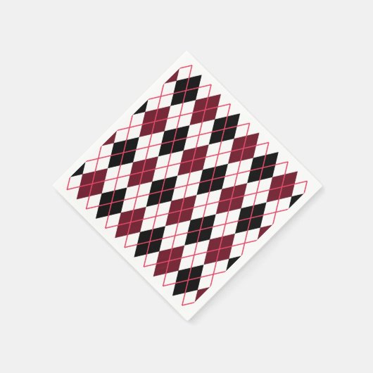 Burgundy, Black en White Argyle Pattern Servet (Hoek)