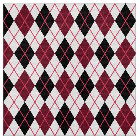 Burgundy, Black en White Argyle Pattern Stof (Swatch)