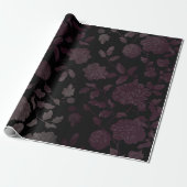 Burgundy Black Floral Ombre Elegant Cadeaupapier (Uitgerold)