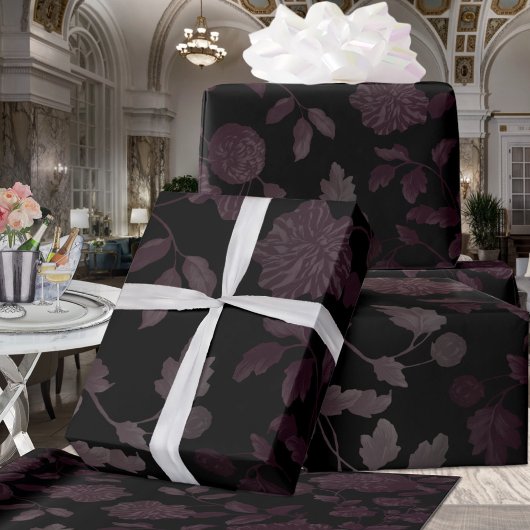 Burgundy Black Floral Ombre Elegant Cadeaupapier