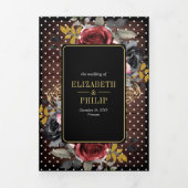 Burgundy Black Floral Roses Rustic Wood Wedding Drieluik Uitnodiging (Cover)