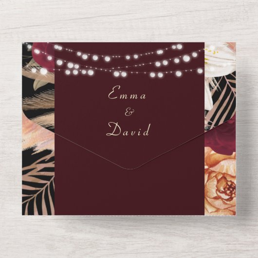 Burgundy Black Gold String-lampjes trekken alles i All In One Uitnodiging (Achterkant)