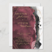 Burgundy Black & Gold Wedding Invitation Kaart (Voorkant)