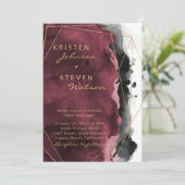 Burgundy Black & Gold Wedding Invitation Kaart (Staand voorkant)
