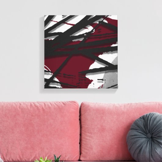 Burgundy Black Gray Abstract Watercolor Canvas Afdruk (Insitu (Woonkamer))
