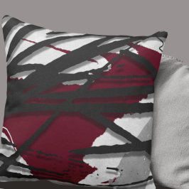 Burgundy Black & Grey Abstracte Waterverf Kussen