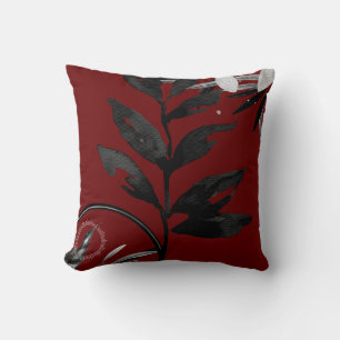 Burgundy Black & Grey Artistic Waterverf Leaves Kussen