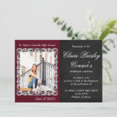 Burgundy & Black Photo Afstuderen Kaart (Staand voorkant)