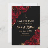  Burgundy Black Red Rose Floral Wedding Save The Date (Voorkant)
