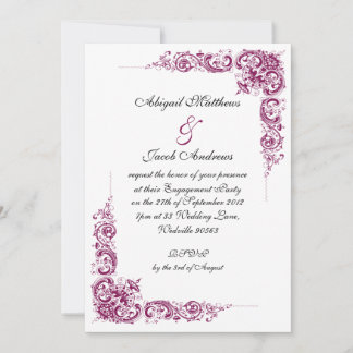 Burgundy Black Swirls Engagement Party Kaart