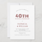 Burgundy Black Text 40th Wedding Jubileum Kaart (Voorkant)