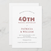 Burgundy Black Text 40th Wedding Jubileum Kaart (Voorkant / Achterkant)