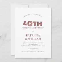 Burgundy Black Text 40th Wedding Jubileum