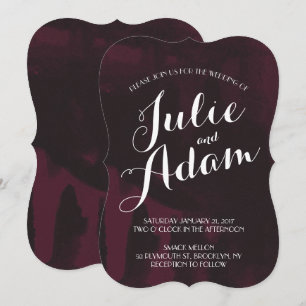Burgundy & Black Waterverf Wedding Invitation Kaart