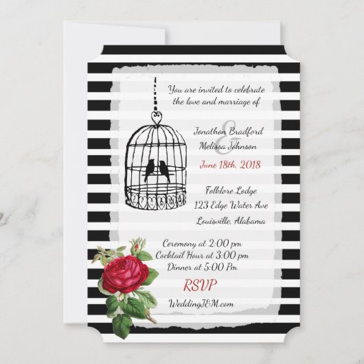 Burgundy Black White Birdcage Wedding Invitations Kaart (Voorkant)