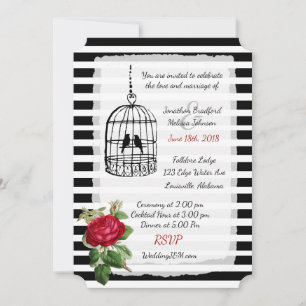 Burgundy Black White Birdcage Wedding Invitations Kaart