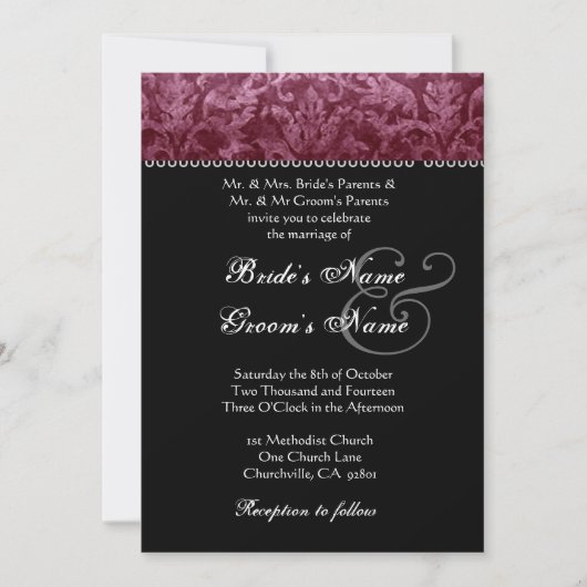 Burgundy Black White Damask Weddenschap Kaart (Voorkant)