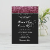 Burgundy Black White Damask Weddenschap Kaart (Staand voorkant)