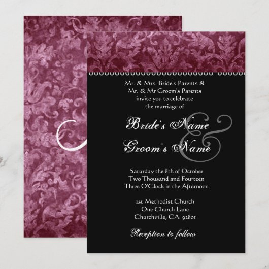Burgundy Black White Damask Weddenschap Kaart (Voorkant / Achterkant)